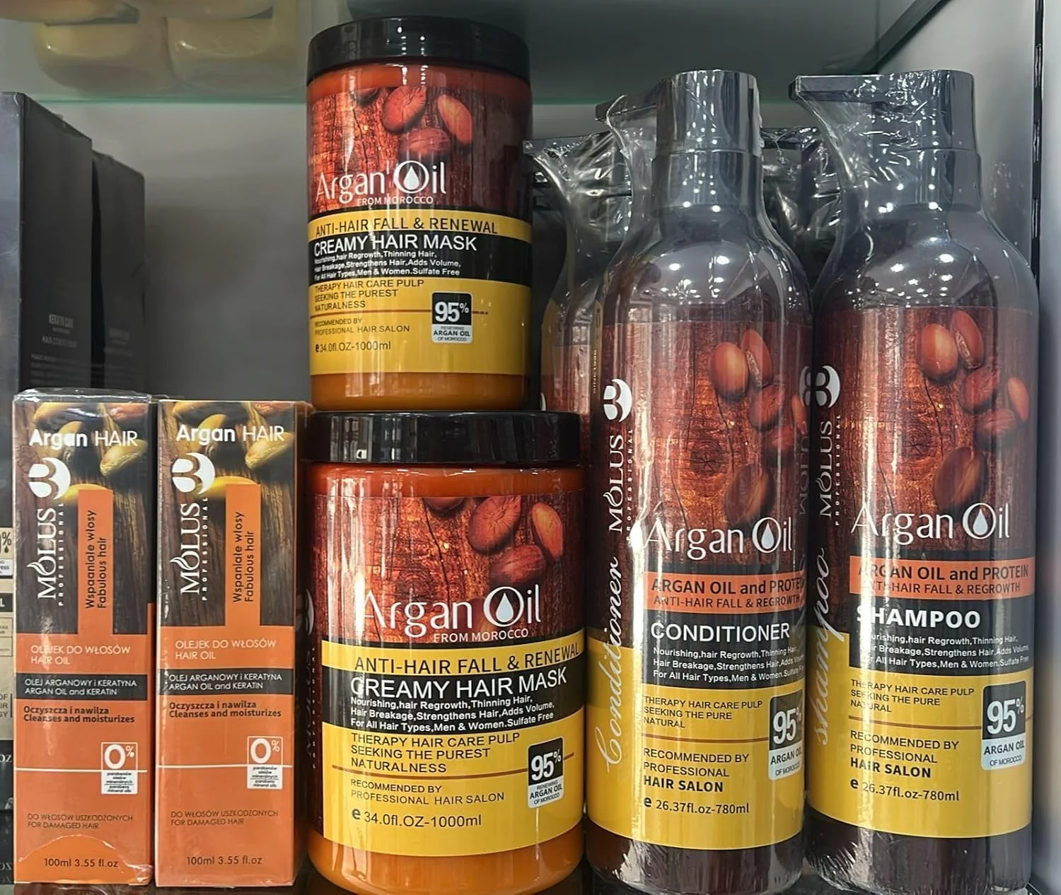 مجموعه روغن آرگان حرفه ای مولوس از مراکش. درمان مو - درمان رشد مجدد مو - حجم و استحکام را برای موهای شکننده، نازک، آسیب دیده، خشک و وز اضافه می کند (سرم مو)