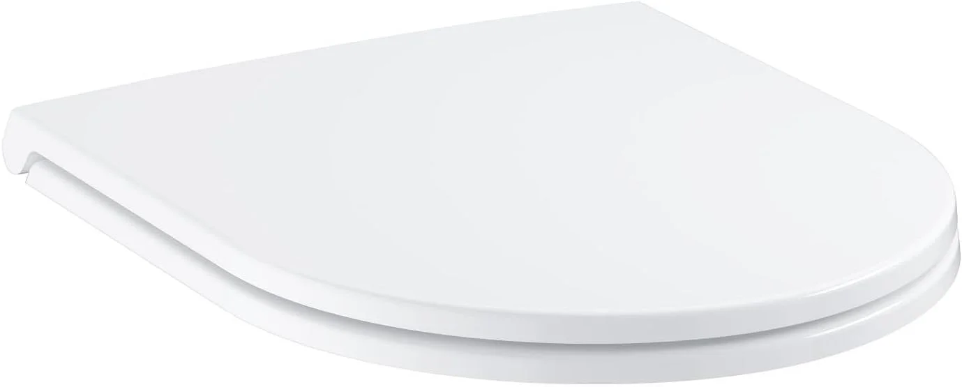 نشیمن توالت فرنگی باریک GROHE BAU Ceramic به همراه درب و ست اتصالات (Duroplast، بسته شدن نرم، عملکرد رهاسازی سریع، جداشدنی، نصب آسان از بالا، ظرفیت تحمل وزن 150 کیلوگرم)، سفید، 39913001