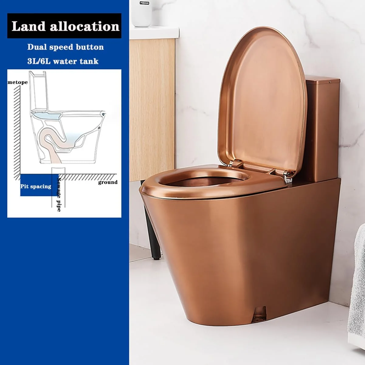 توالت فرنگی دو زمانه صرفه جویی در مصرف آب مناسب برای منازل، توالت فرنگی یکپارچه استیل 304، مناسب برای بیمارستان ها، RV و غیره، B,A