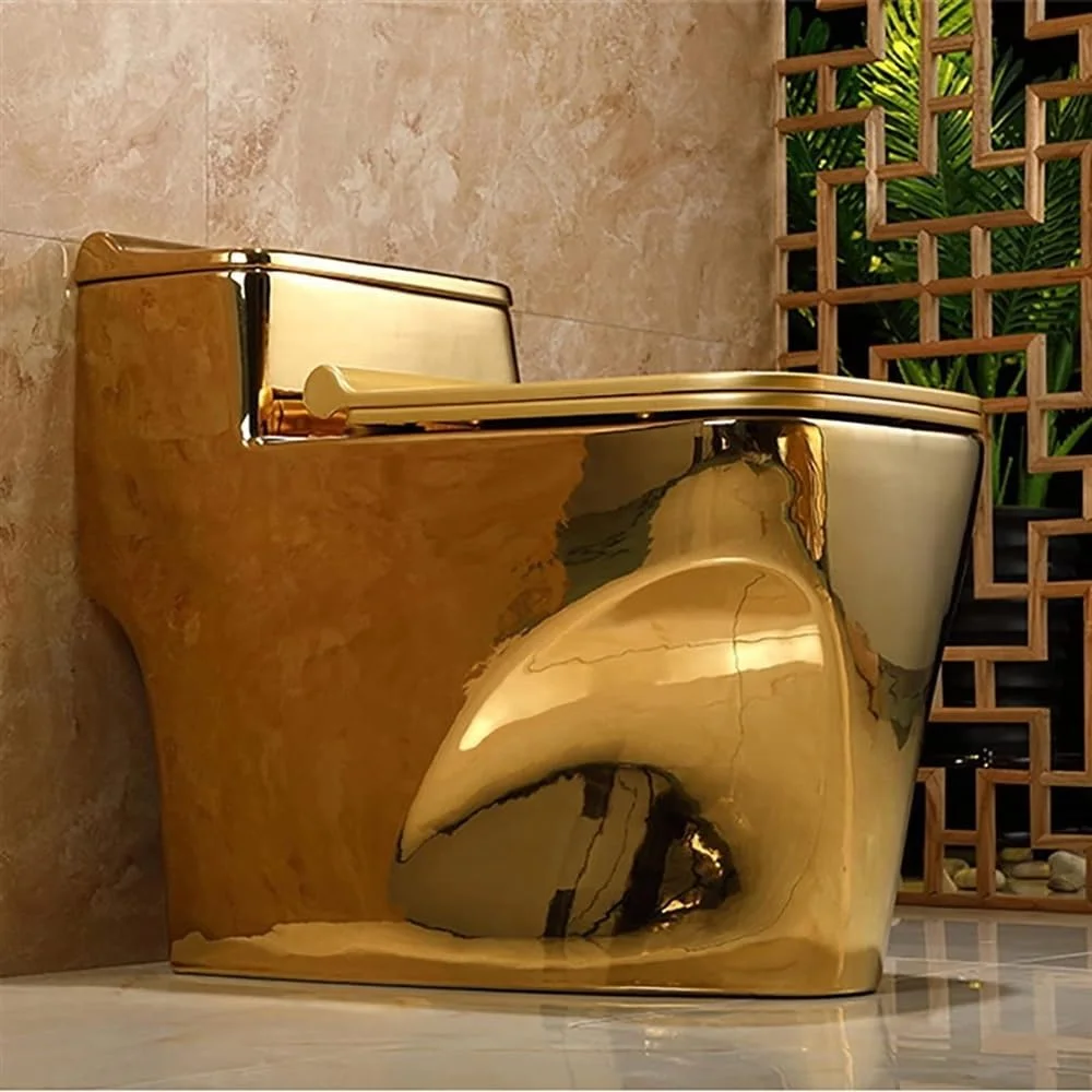 توالت طلایی یک تکه دو زمانه سیفونی فوق العاده بی صدا برای خانه و هتل، 400mm-700x380x600mm, 400mm-700x380x600mm