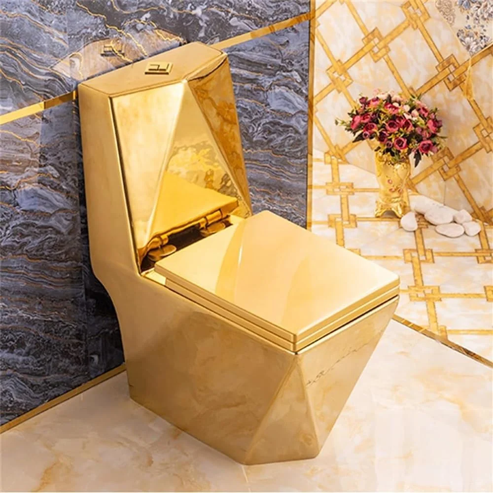 توالت یک تکه، توالت فرنگی برای حمام، توالت سرامیکی طلایی، توالت با فلاش دوگانه فوق العاده، جمع و جور