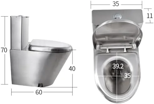 توالت استیل ضد زنگ 304، توالت خانگی، توالت یک تکه با صرفه جویی در مصرف آب، ضد یخ و ضد ترک، مناسب برای بیمارستان ها، تخلیه از کف