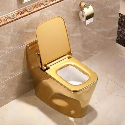 توالت طلایی یک تکه دو زمانه سیفونی فوق العاده بی صدا و خلاقانه برای خانه و هتل، 400mm-700x380x600mm