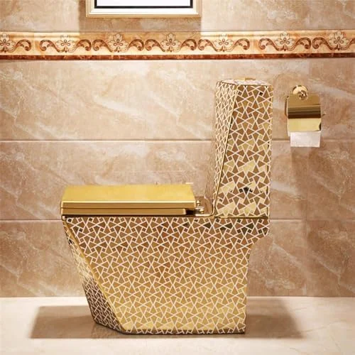 توالت طلایی، توالت فرنگی برای حمام، توالت یک تکه سوپر، توالت با فلاش دوگانه، توالت جمع و جور با صندلی راحت، مدرن و کشیده، 300 میلی متر - 27.2x30.7x15.3 اینچ