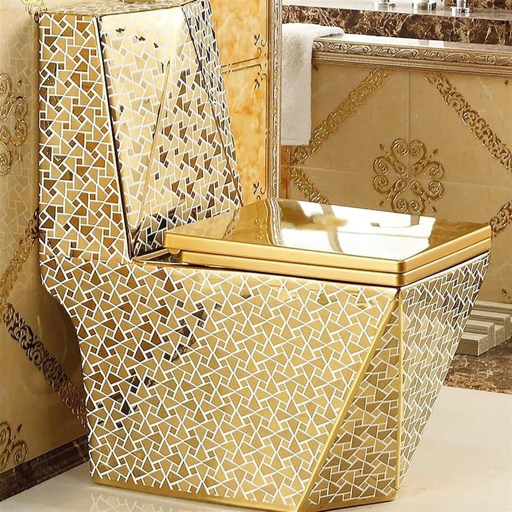 توالت هوشمند طلایی، توالت های فوق مدرن و بی صدا، توالت یک تکه بیده، فلاش دوگانه اتوماتیک، توالت سرامیکی برای حمام هتل ها، 400mm-675x820x340mm