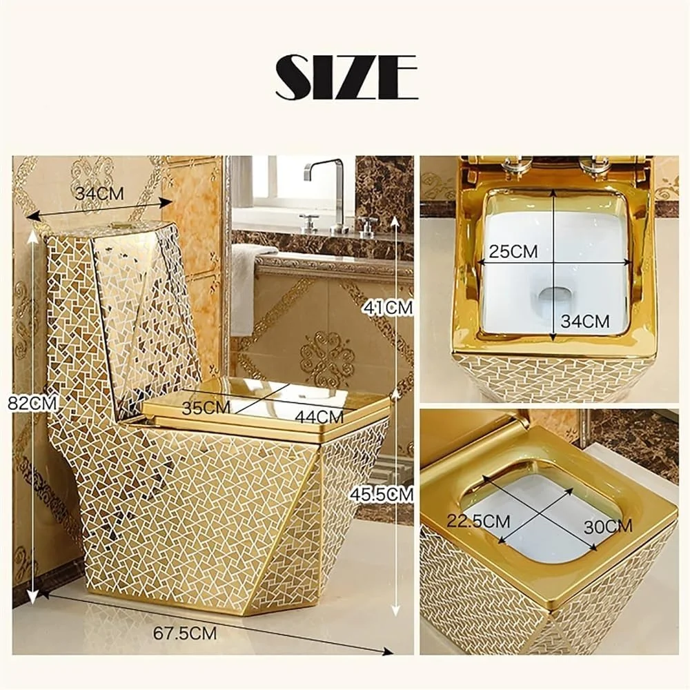 توالت هوشمند طلایی، توالت های فوق مدرن و بی صدا، توالت یک تکه بیده، فلاش دوگانه اتوماتیک، توالت سرامیکی برای حمام هتل ها، 400mm-675x820x340mm