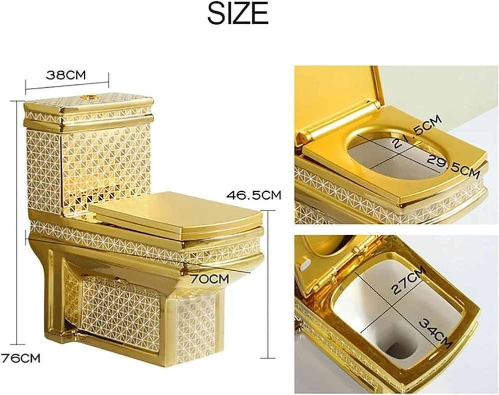 توالت طلایی یک تکه فوق العاده بی صدا، توالت سیفونی دو زمانه خلاقانه برای خانه و هتل