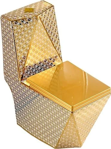 توالت فرنگی یک تکه مدرن، توالت دوسیفونه با ارتفاع استاندارد، توالت سرامیکی طلایی بی صدا مناسب خانه، هتل و حمام