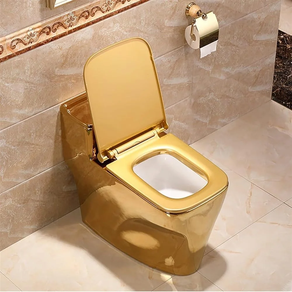 توالت طلایی یک تکه دو زمانه سیفونی فوق العاده بی صدا و خلاقانه برای هتل منزل، 350mm-700x380x600mm