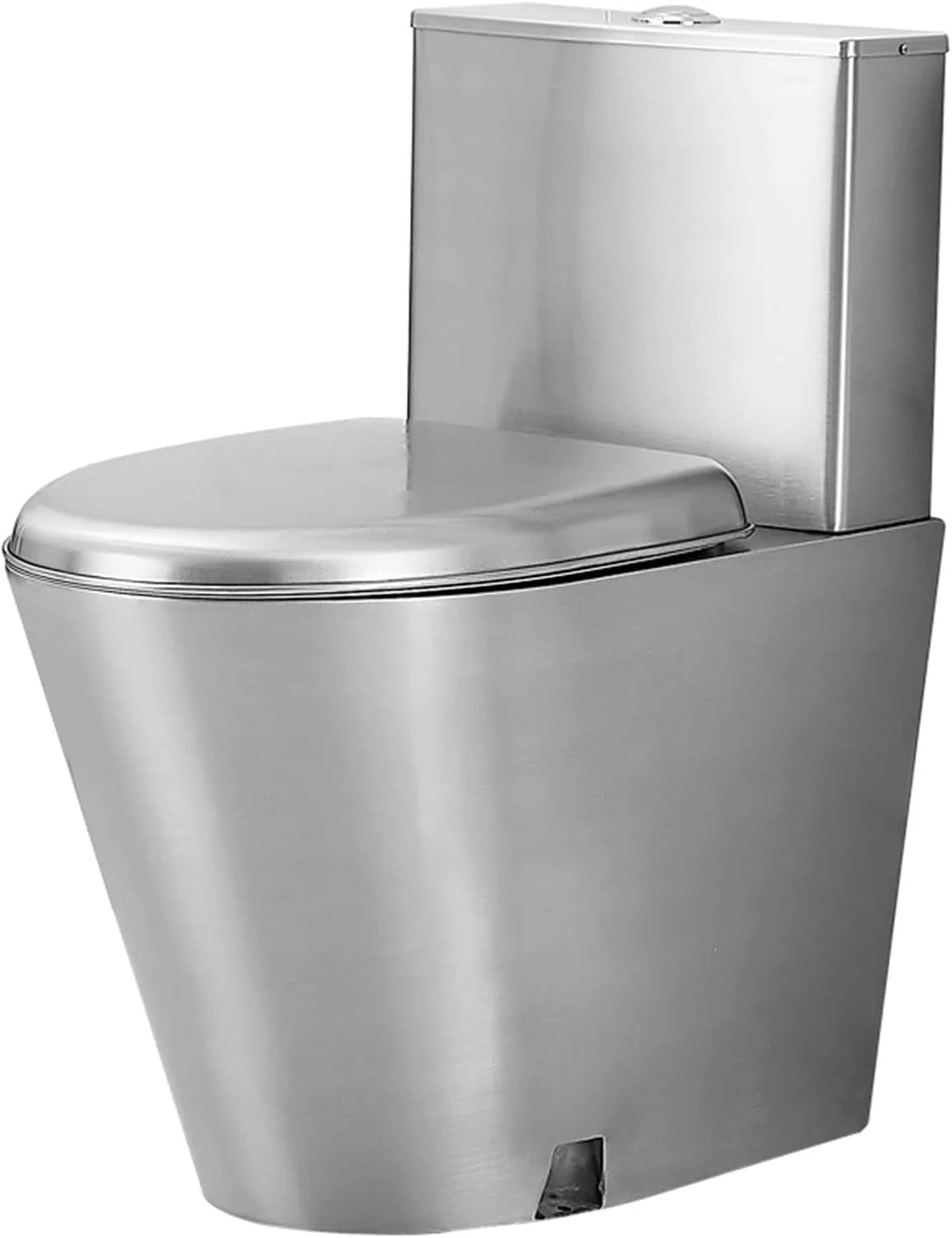 توالت تجاری استیل ضد زنگ با فلاش دوگانه، توالت یک تکه کشیده با راندمان بالا و صرفه جویی در آب، کاسه توالت با درب آرام بند و راحت، نوع تخلیه دیواری - نوع A