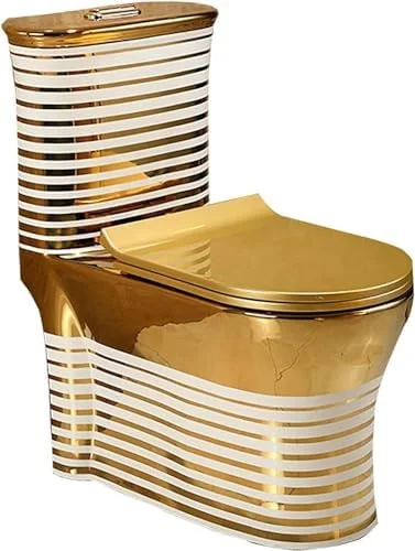 توالت طلایی با نوار، توالت سرامیکی سیفونیک مدرن و بی صدا، یک تکه با دو فلاش، پمپاژ فوق العاده حمام هتل، شخصیت خلاقانه خانگی، 720x