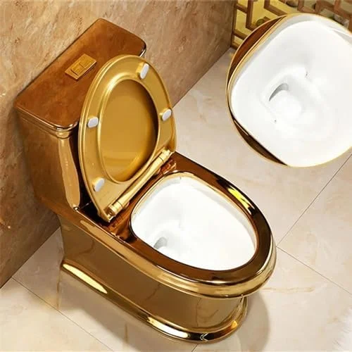 توالت طلایی، کاسه توالت با نشیمن راحت، توالت فرنگی برای حمام، توالت یک تکه، توالت بیضی شکل با ارتفاع راحت، توالت با فلاش دوگانه، 27.5x29
