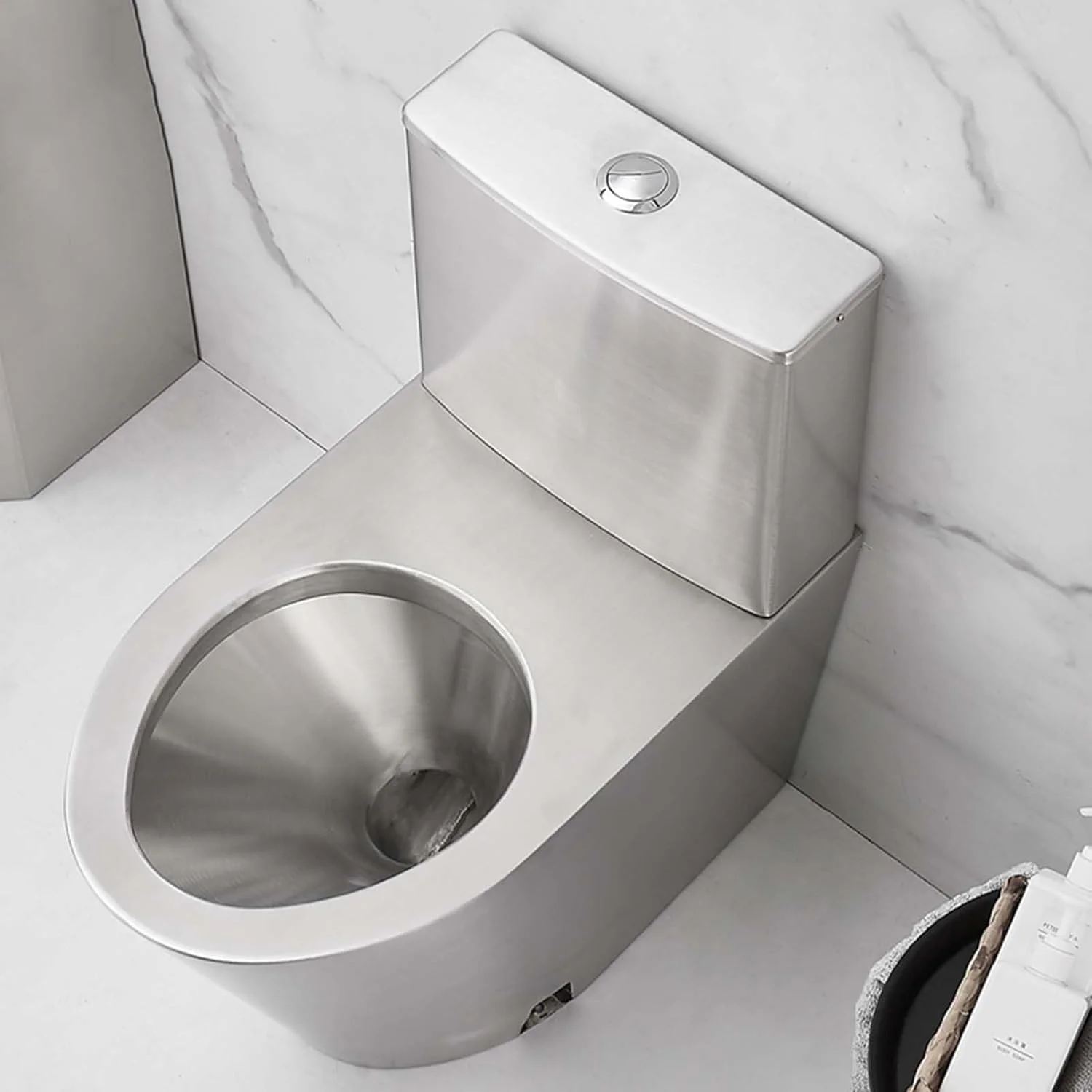 توالت سیفونی دوگانه تجاری از جنس استنلس استیل 304، توالت یک تکه با راندمان بالا و صرفه جویی در آب برای حمام، توالت یک تکه جمع و جور با صندلی بیده، تخلیه دیواری