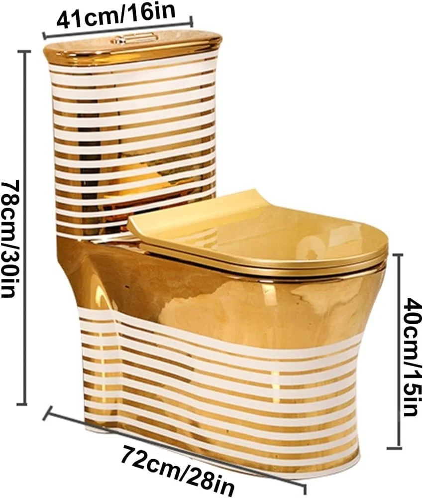 توالت طلایی، توالت های فوق العاده برای سرویس بهداشتی، توالت سرامیکی خلاقانه یک تکه با صندلی راحت، 400 میلی متر - 72x78x41 سانتی متر