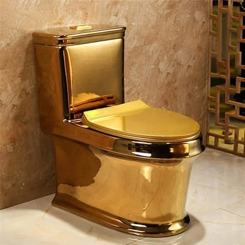 توالت طلایی، کاسه توالت با نشیمن راحت، توالت فرنگی برای حمام، توالت یک تکه، توالت بیضی شکل با ارتفاع راحت، توالت با فلاش دوگانه، 27.5x29