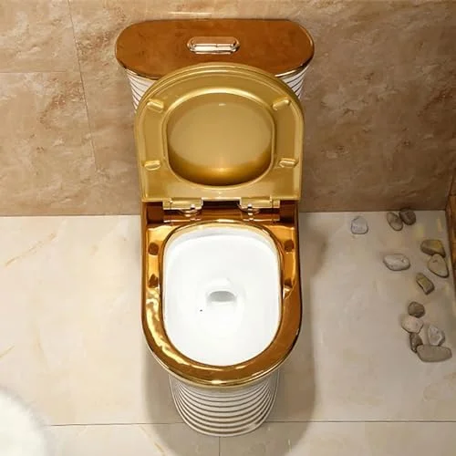 توالت طلایی با نوار، توالت سرامیکی سیفونیک مدرن و بی صدا، یک تکه با دو فلاش، پمپاژ فوق العاده حمام هتل، شخصیت خلاقانه خانگی، 720x توالت طلایی با نوار، توالت سرامیکی سیفونیک مدرن و بی صدا، یک تکه با دو فلاش، پمپاژ فوق العاده حمام هتل، شخصیت خلاقانه خانگی، 720x