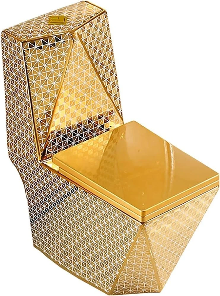 توالت فرنگی یک تکه مدرن، توالت سیفون دار با ارتفاع استاندارد، توالت سرامیکی طلایی بی صدا مناسب خانه، هتل و حمام، 400 میلی متر - 675x340x820 میلی متر