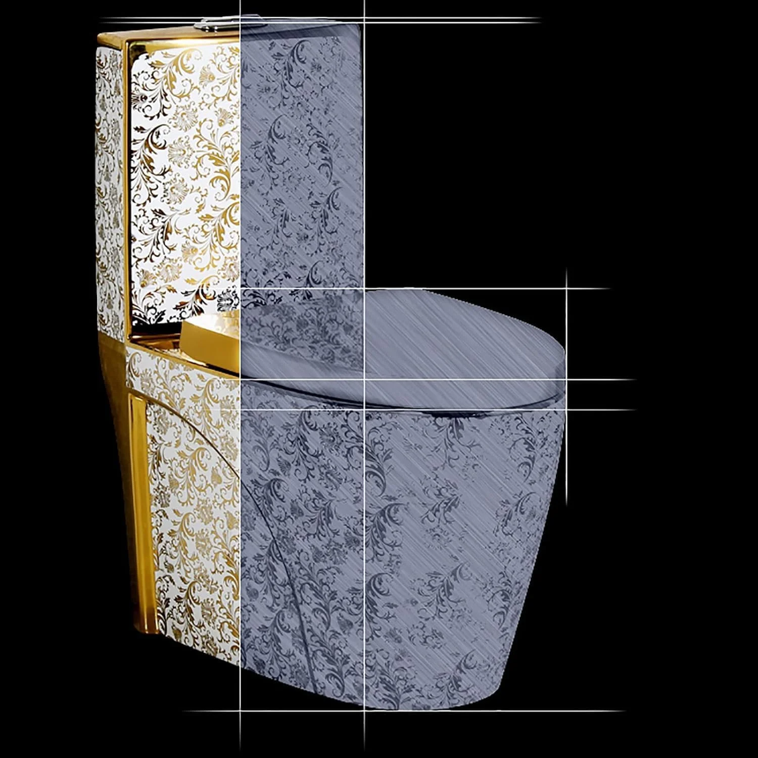 توالت سیفونیک مدرن طلایی، توالت سرامیکی یک تکه با تخلیه دوگانه و بی صدا، ارتفاع استاندارد برای حمام منزل و هتل، A-400mm