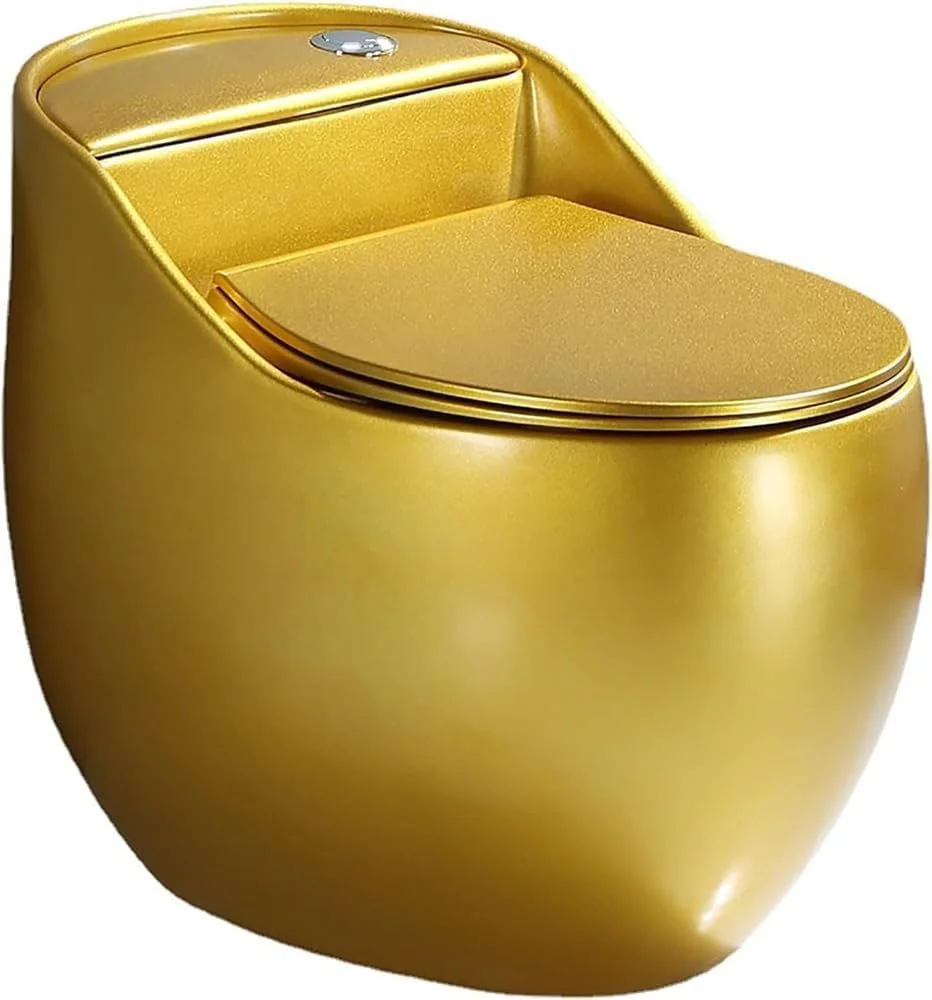 توالت یک تکه دو زمانه با درب آرام بند، ارتفاع راحت و مدرن، توالت سرامیکی طلایی سیفونیک بی صدا برای هتل، خانه و حمام، A-66x43x55cm