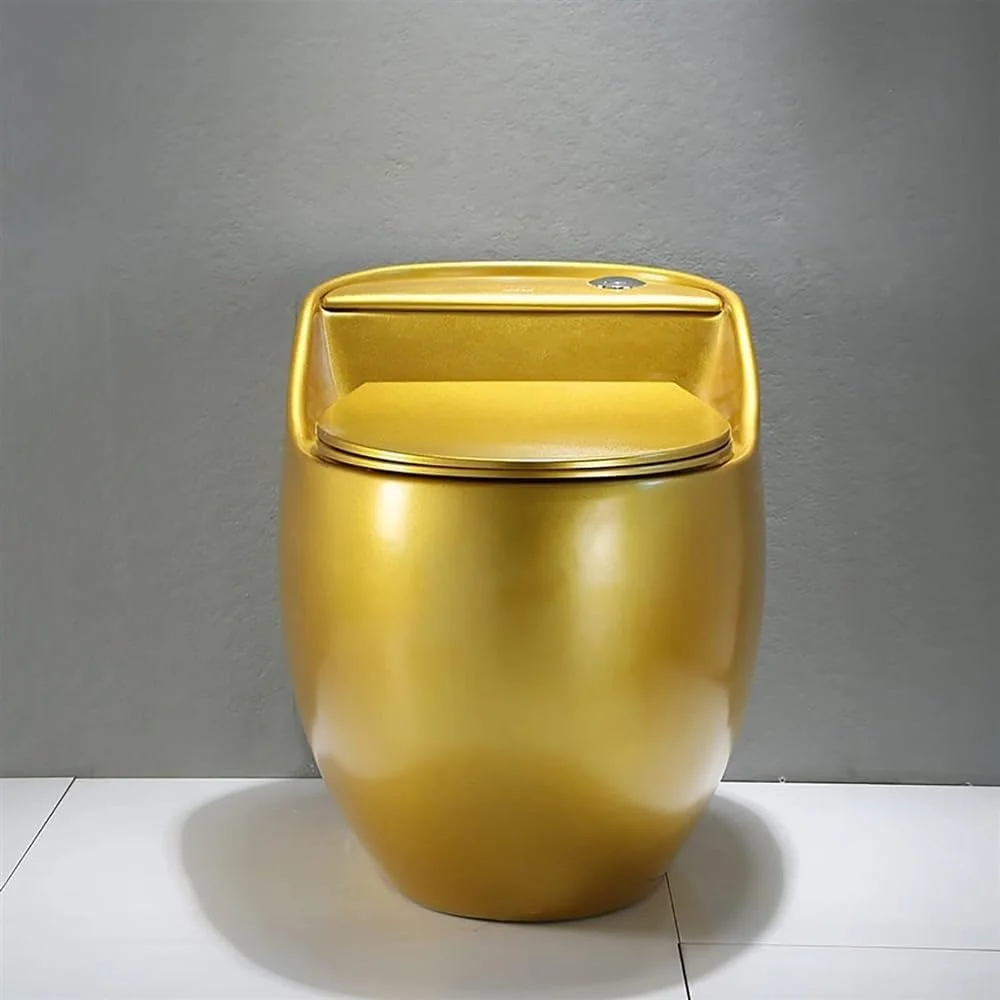 توالت یک تکه دو زمانه با درب آرام بند، ارتفاع راحت و مدرن، توالت سرامیکی طلایی سیفونیک بی صدا برای هتل، خانه و حمام، A-66x43x55cm