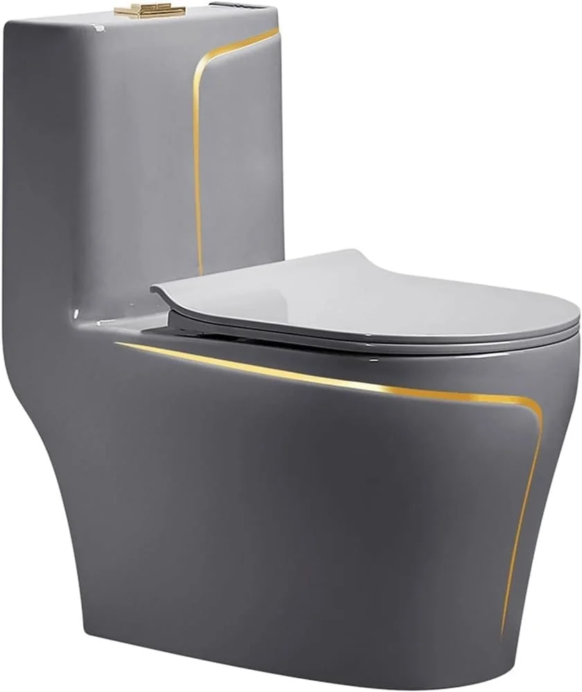 توالت فرنگی یک تکه با صندلی راحت، توالت با فلاش دوگانه قدرتمند، کاسه توالت طلایی استاندارد، توالت های عالی برای حمام 300 میلی متر