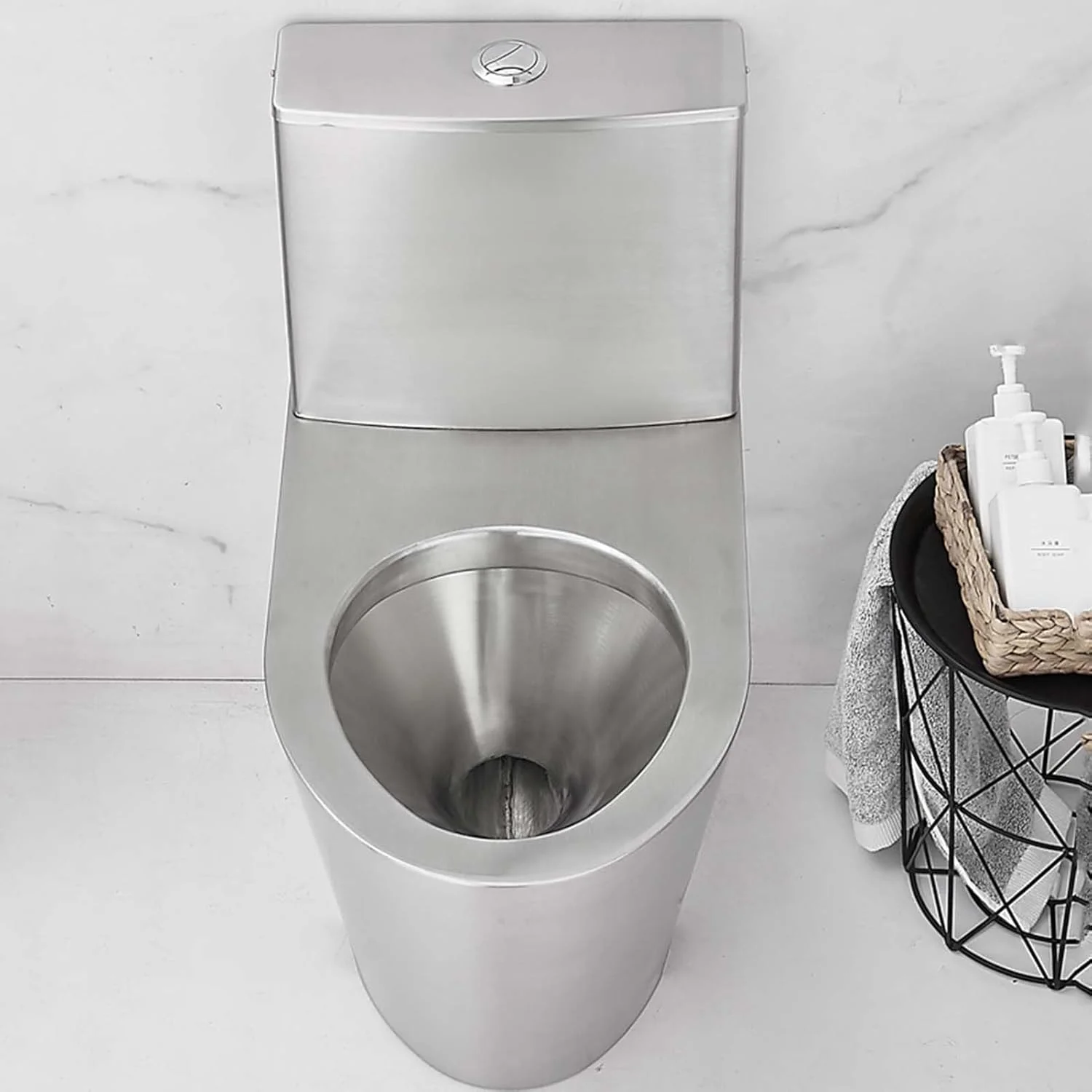 توالت استیل ضد زنگ تجاری 304، توالت سیفون دوگانه با راندمان بالا 3L/6L با مخزن آب، توالت یک تکه صرفه جویی در آب و ضد بو