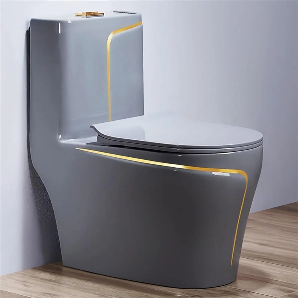 توالت فرنگی یک تکه با صندلی راحت، توالت با فلاش دوگانه قدرتمند، کاسه توالت طلایی استاندارد، توالت های عالی برای حمام 300 میلی متر