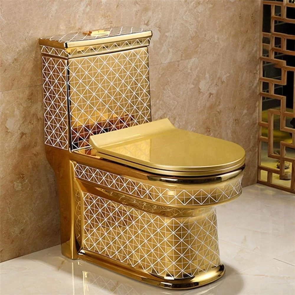 توالت طلایی، توالت یک تکه با نشیمن راحت، توالت فرنگی برای حمام با ارتفاع مناسب، توالت دوگانه مدرن، توالت طلایی))، طلایی-68x76x38 سانتی متر (400 میلی متر)