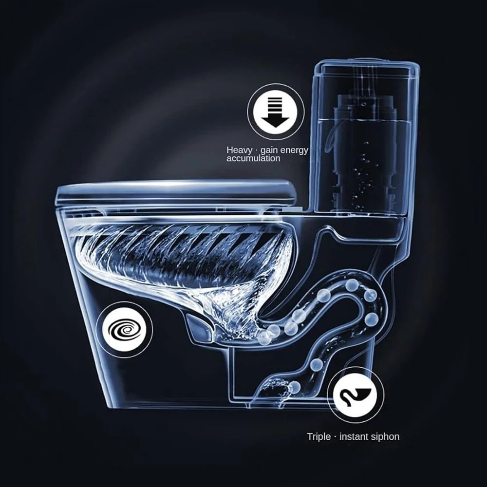 توالت سرامیکی خاکستری، توالت سوپر سایفونیک، توالت یک تکه دو زمانه برای حمام هتل خانه توالت خلاقانه بی صدا، B-720x390x630mm
