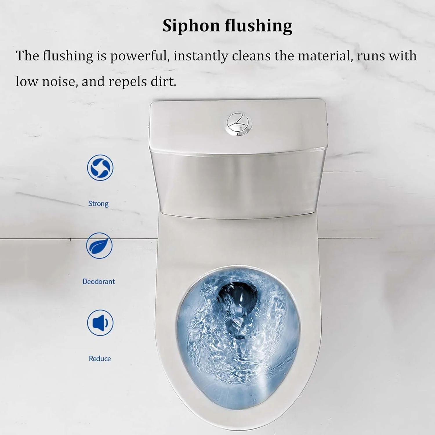 توالت استیل ضد زنگ تجاری 304، توالت سیفون دوگانه با راندمان بالا 3L/6L با مخزن آب، توالت یک تکه صرفه جویی در آب و ضد بو