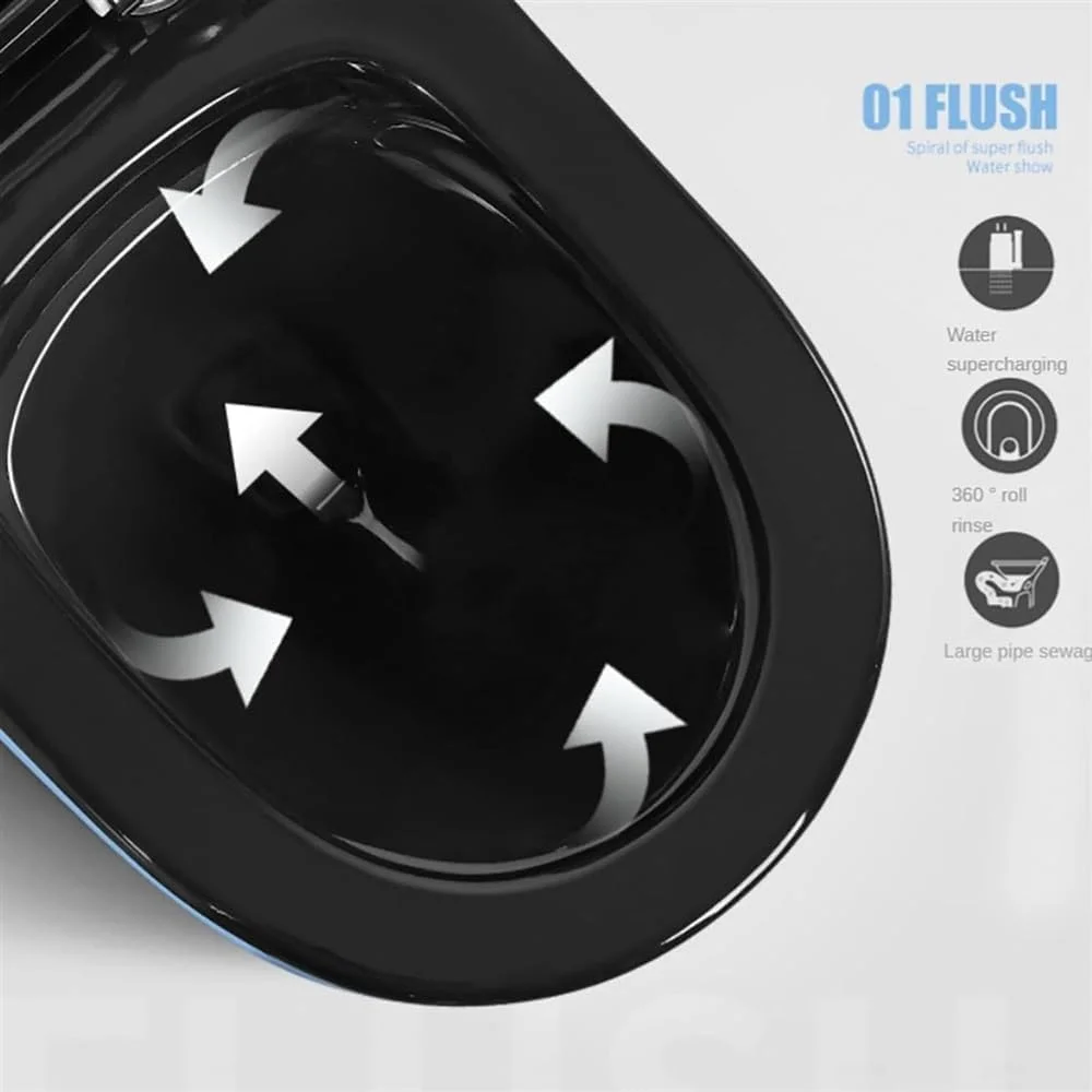 توالت فرنگی هوشمند بی صدا، توالت سرامیکی یک تکه با سیفون دوگانه خلاقانه، توالت سیفونی سوپر گردابی برای حمام هتل منزل، 695x370x750 میلی متر