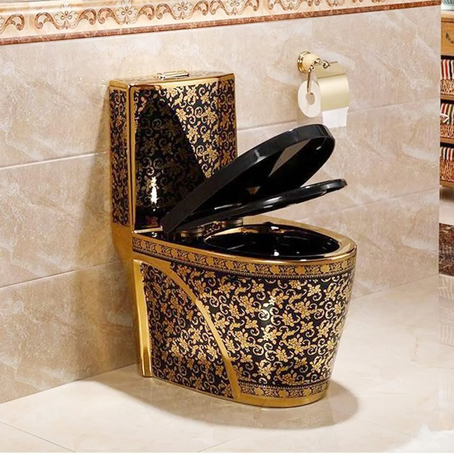 توالت طلایی، توالت فرنگی یک تکه با ارتفاع استاندارد و طراحی بیضی شکل، توالت با سیستم تخلیه دوگانه و صندلی راحت، توالت فشرده 300 میلی متر - 69x78x39 سانتی متر (400 میلی متر 69x78x39 سانتی متر) (300 میلی متر 69x78x39)