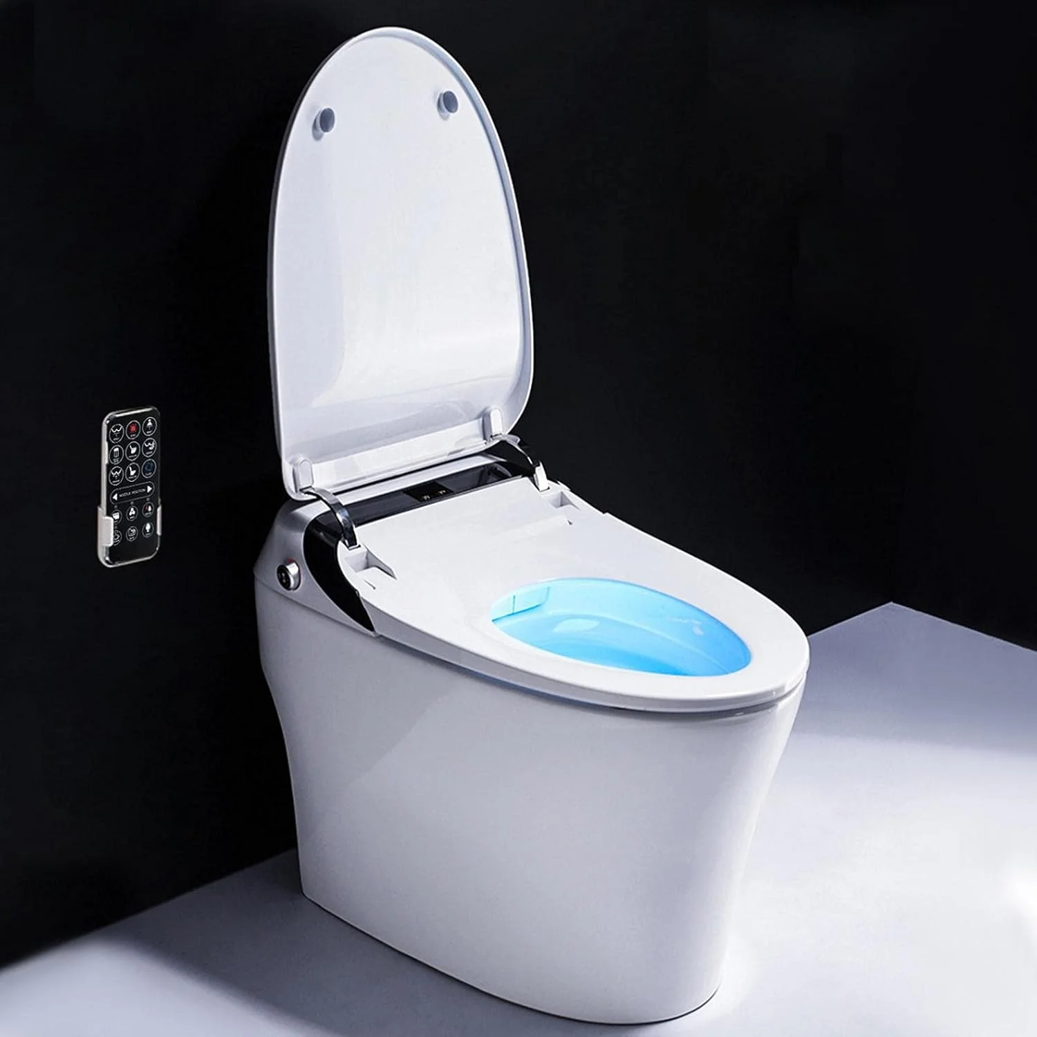 توالت فرنگی کنونو - بهداشت و آسایش، صفحه نمایش ال سی دی، خشک کن هوای گرم برای حمام، توالت هوشمند یک تکه بیضی شکل پیشرفته با بیده و درب آرام بند