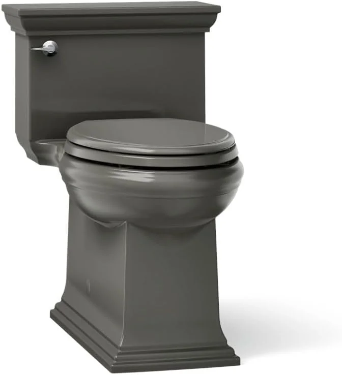 توالت یکپارچه و بلند با طراحی فشرده و خروجی 1.28 گالن KOHLER K-6428-58 Memoirs Stately Comfort Height با تکنولوژی فلاش AquaPiston و اهرم تخلیه سمت چپ، رنگ خاکستری تندری