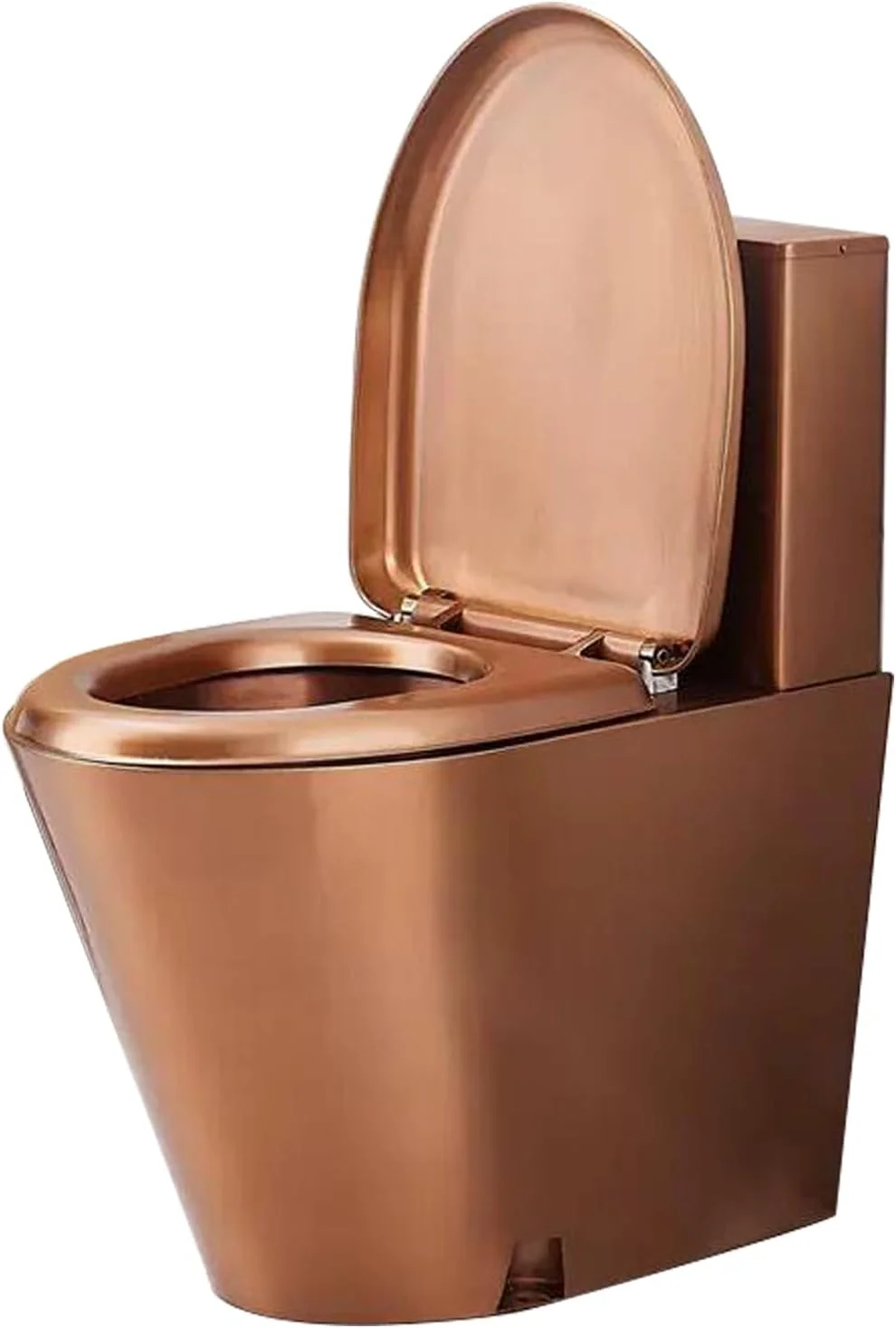 توالت دوقلو سیفون دار تجاری از جنس استنلس استیل 304، توالت یک تکه با راندمان بالا و صرفه جویی در مصرف آب، توالت با درب آرام بند، سیفون دوتایی راحت، طلایی رزگلد - نصب دیواری