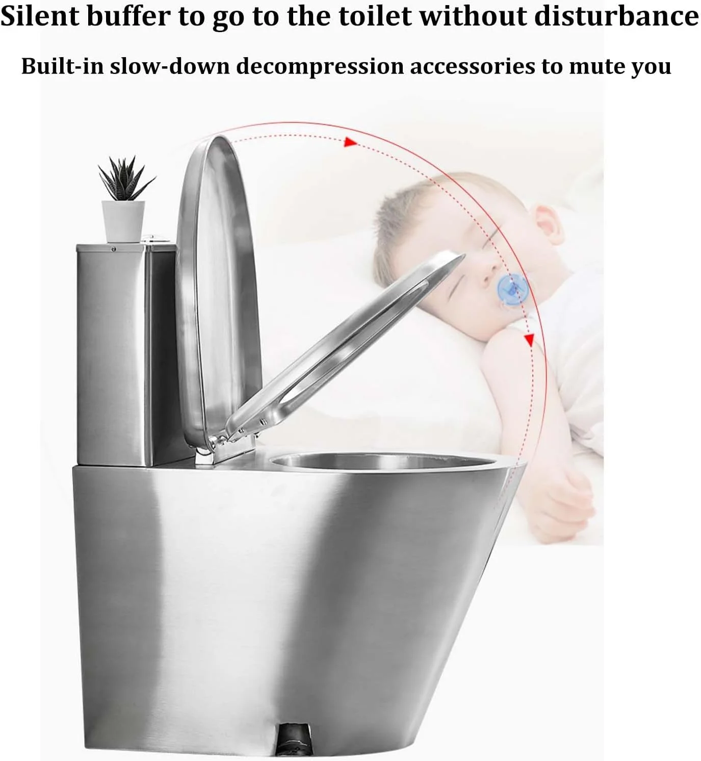 توالت های تجاری استیل ضد زنگ 304، توالت دوسیفونه با راندمان بالا 3L/6L با مخزن آب، توالت یک تکه صرفه جویی در آب، درب PP - تخلیه از کف