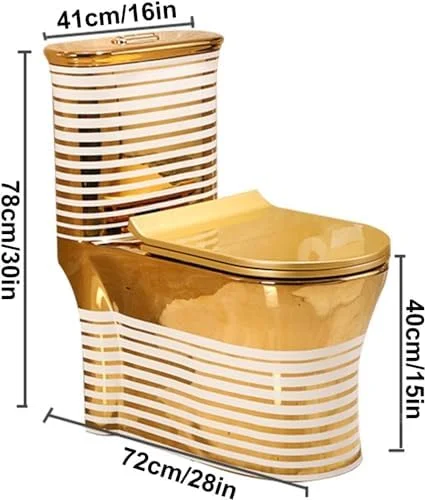 توالت طلایی، توالت های سوپر برای حمام، توالت سرامیکی خلاقانه یک تکه با صندلی راحت، 400 میلی متر - 72x78x41 سانتی متر