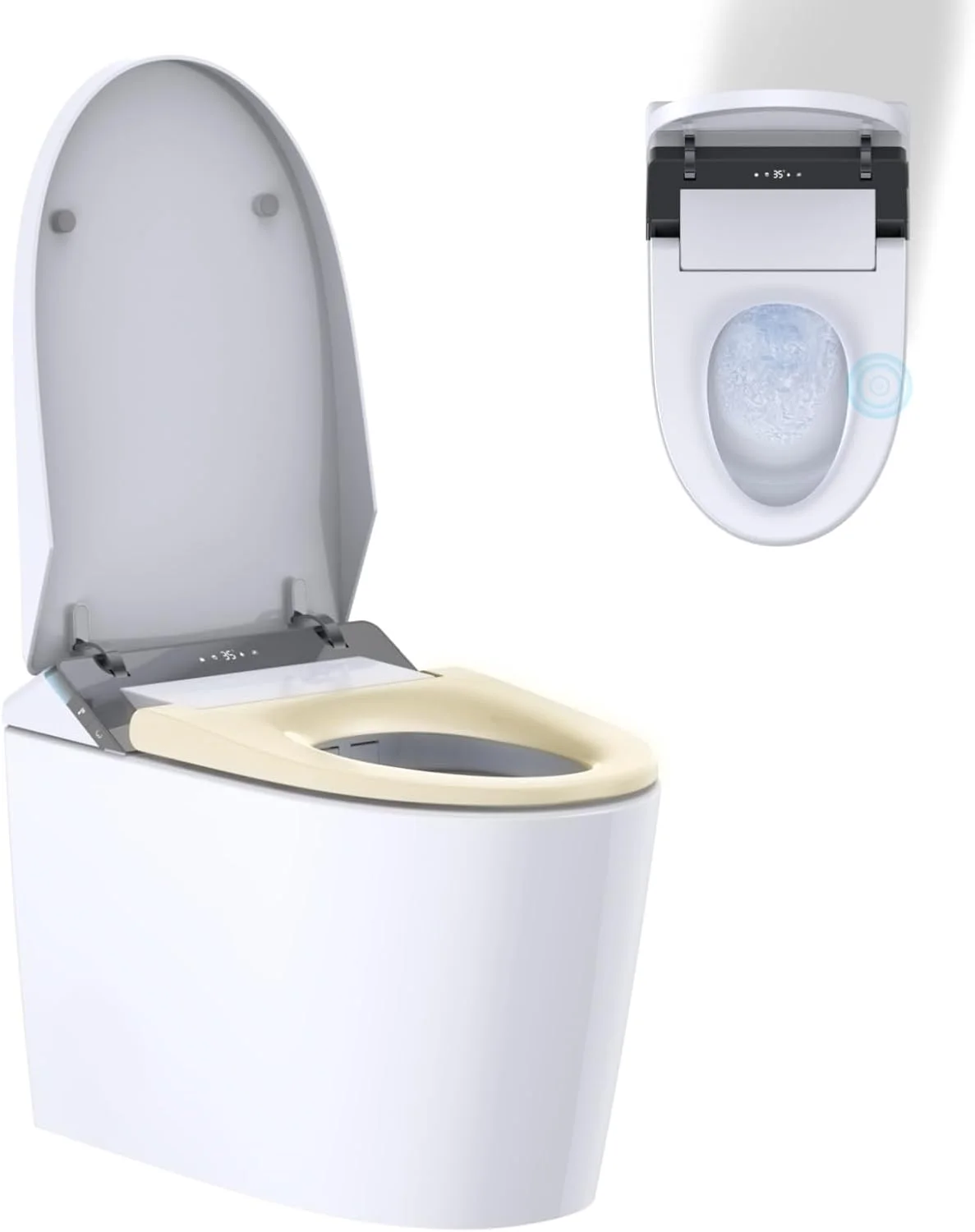 توالت هوشمند Garvee با بیده داخلی، توالت یک تکه بیده دار برای حمام با صندلی گرم شونده، فلاش دوگانه اتوماتیک، عملکرد آب گرم و خشک کن، توالت های بیضی شکل، سنسور پا، نمایشگر LED، چراغ شب توالت هوشمند Garvee با بیده داخلی، توالت یک تکه بیده دار برای حمام با صندلی گرم شونده، فلاش دوگانه اتوماتیک، عملکرد آب گرم و خشک کن، توالت های بیضی شکل، سنسور پا، نمایشگر LED، چراغ شب