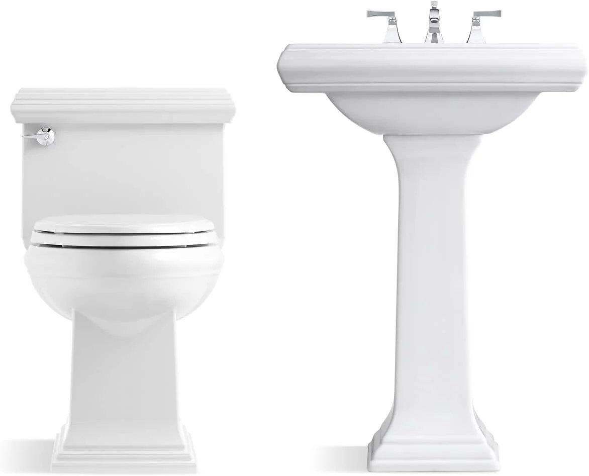 توالت یکپارچه و کشیده کامپکت با ارتفاع راحت کلاسیک KOHLER K-6424-96 Memoirs با فلاش AquaPiston و اهرم چپ، رنگ بیسکویتی