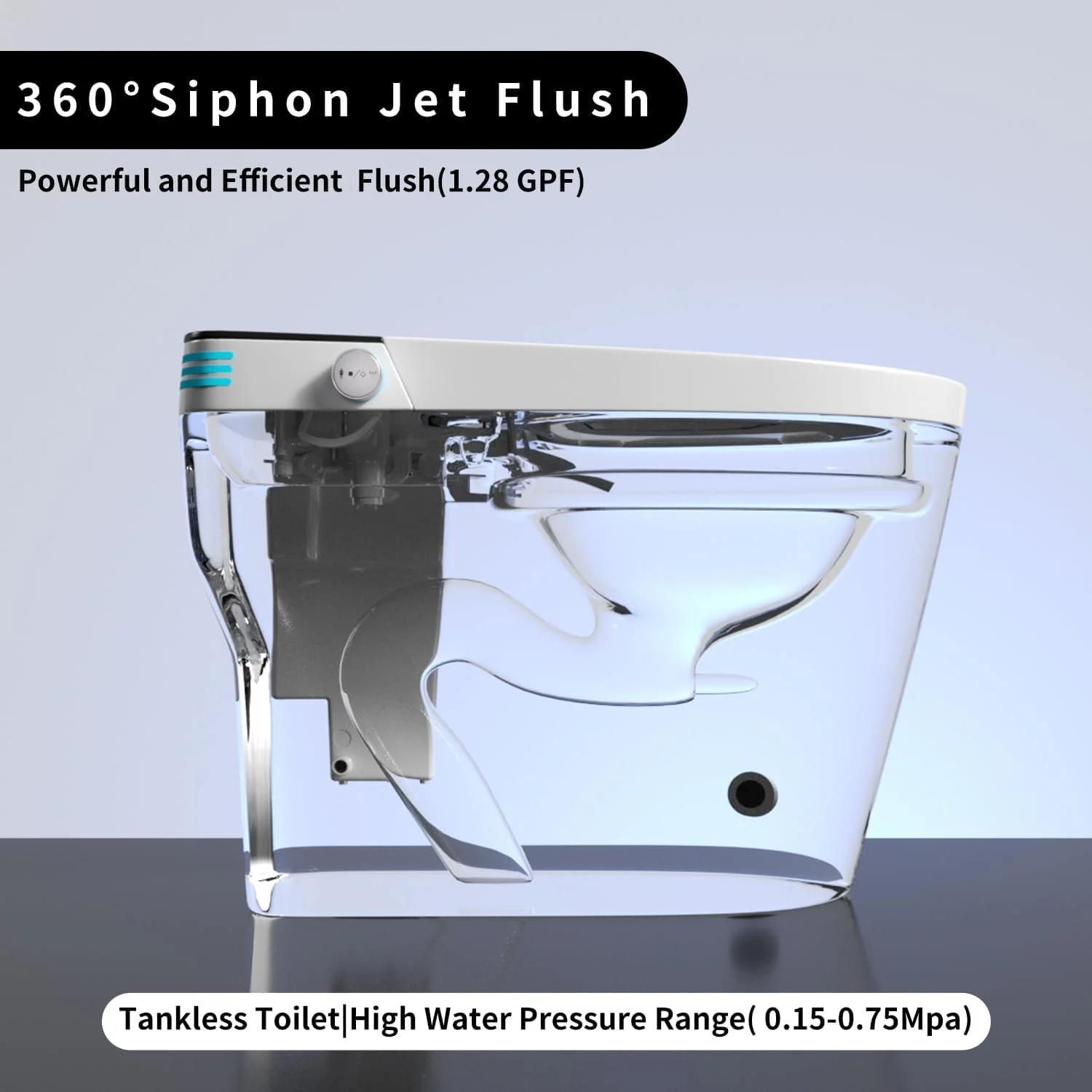 توالت فرنگی هوشمند با بیده داخلی، نشیمنگاه گرم‌شونده، توالت‌های هوشمند با نشیمنگاه بیده 1.28 GPF، طراحی بدون مخزن، فلاش اتوماتیک، سنسور پا و خشک‌کن هوا، توالت فرنگی یک تکه با بیده برای حمام‌های مدرن