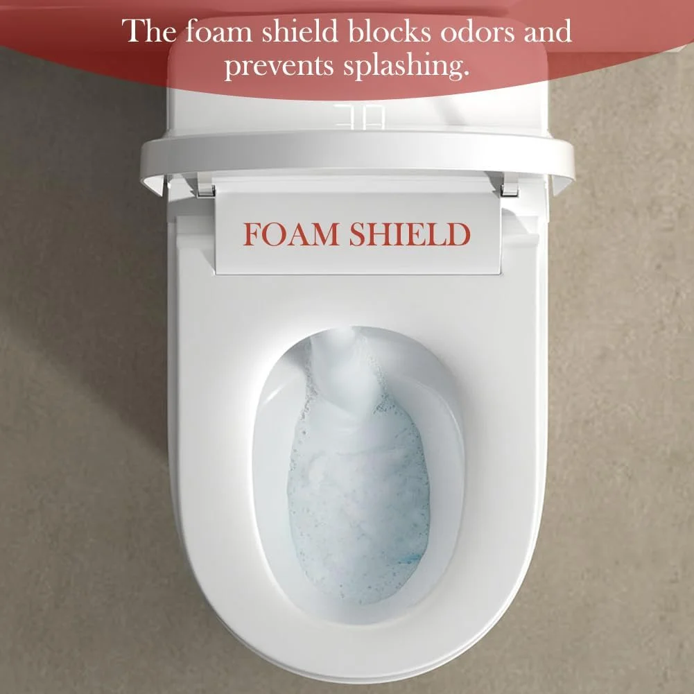 توالت هوشمند BONSAM با درب باز/بسته شدن خودکار و سپر فوم، توالت مدرن یک تکه بدون مخزن با بیده داخلی، صندلی گرم شونده، آب گرم، خشک کن هوای گرم، عملکرد سنسور پا. سفید