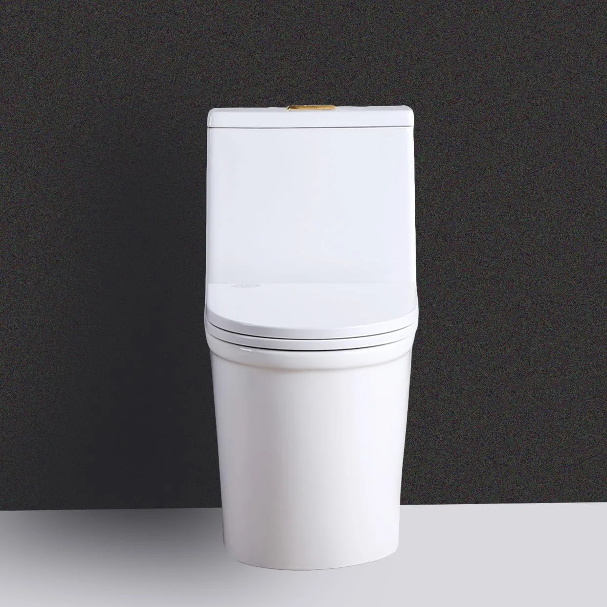 توالت فرنگی یک تکه کوچک وینزو 23 اینچی با دکمه طلایی، طراحی مدرن برای حمام باریک و جمع و جور، تخلیه از دیوار 30 سانتیمتر، سفید