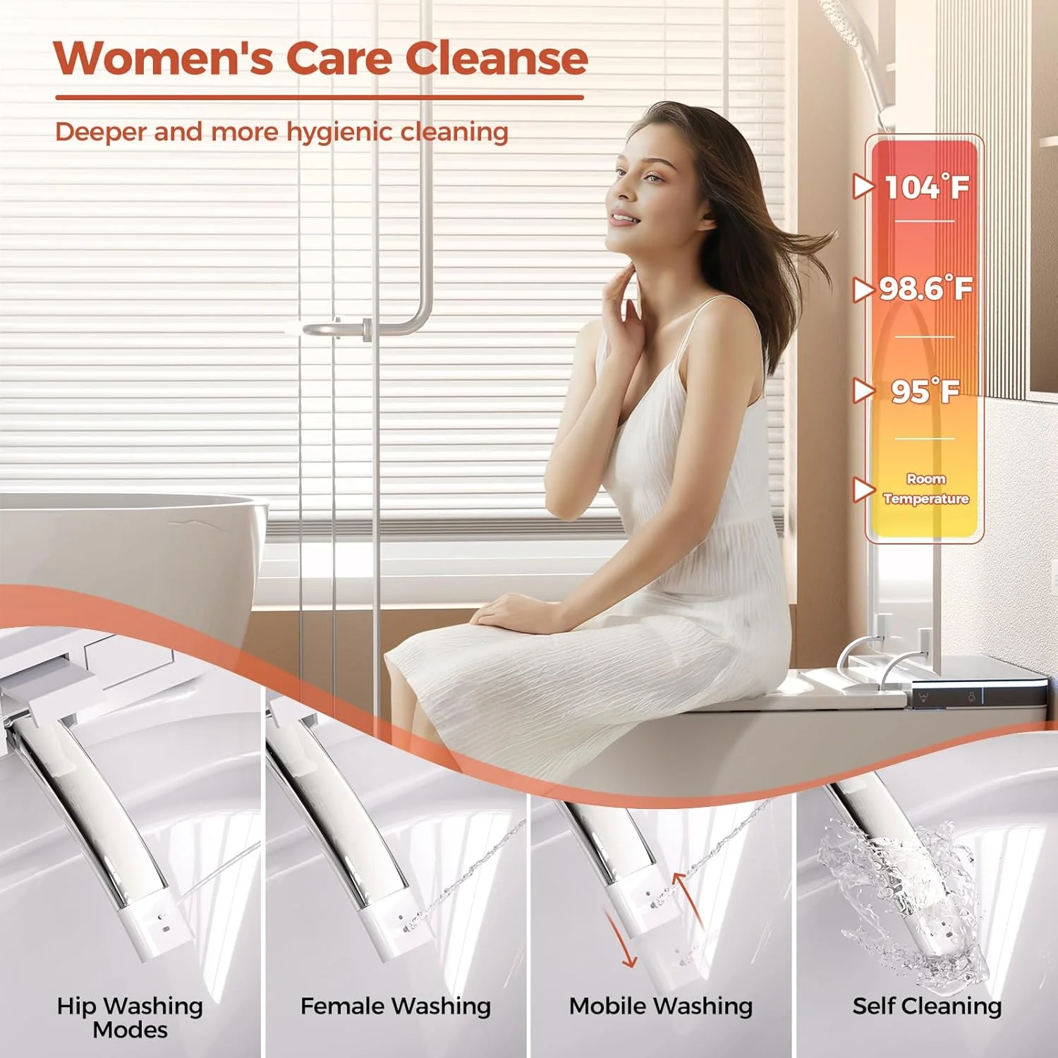 توالت هوشمند BAYTINA، توالت یکپارچه با بیده داخلی، توالت مدرن و کشیده با صندلی گرم شونده، آب گرم بیده، خشک کن، درب باز/بسته شدن خودکار، فلاش خودکار توالت، عملکرد سنسور پا