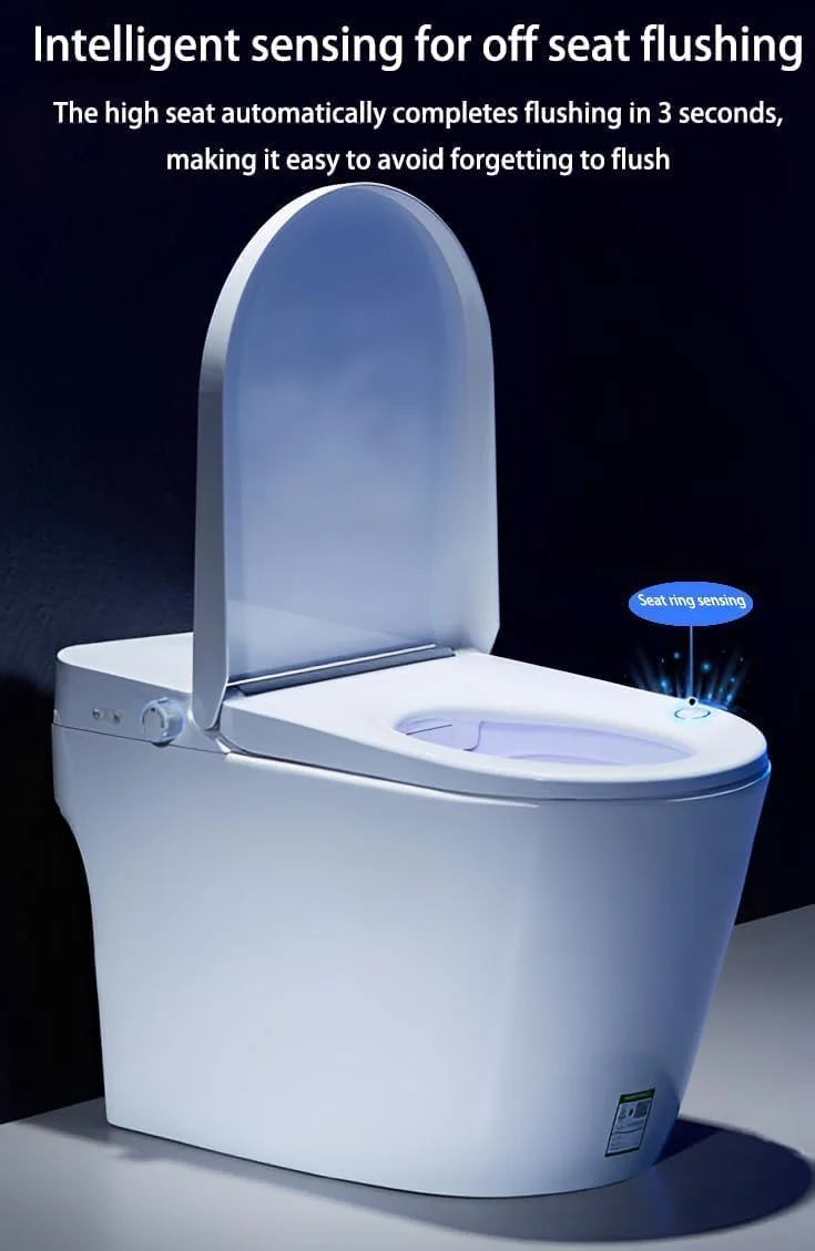 توالت هوشمند، توالت یک تکه بیده برای حمام، توالت مدرن کشیده با آب گرم، فلاش دوگانه اتوماتیک، عملکرد سنسور پا، صندلی بیده گرم شونده (فاصله گودال 400 میلی متر)