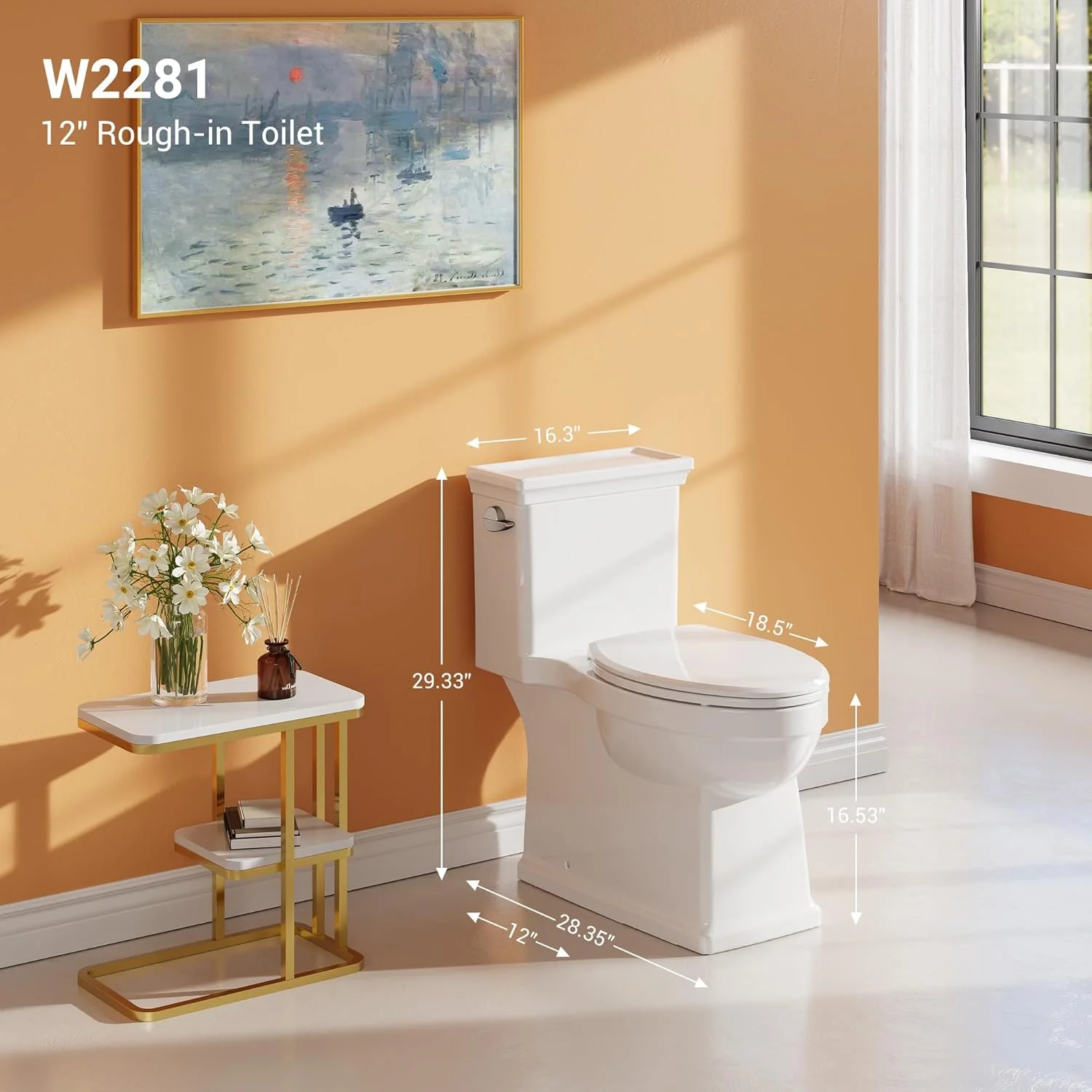 توالت Garvee، توالت یک تکه با ارتفاع راحت 16.5 اینچ با صندلی آرام بند، دو زمانه 1.28 GPF، صرفه جویی در مصرف آب و سازگار با ADA، کاسه سرامیکی، 12 اینچ Rough-In، سفید