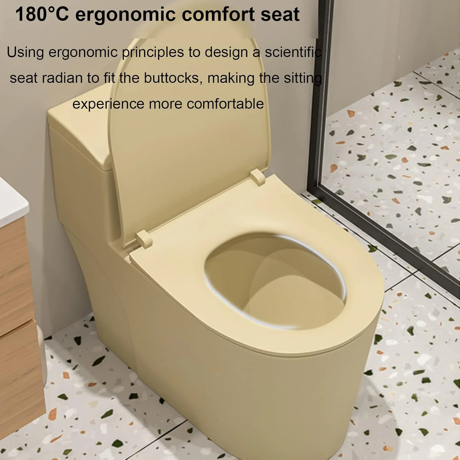 توالت خاکی رنگ HIONRE، توالت فرنگی خانگی با سیفون، طراحی یکپارچه رنگی چیونگسام، توالت سرامیکی با فلاش دوگانه و بی صدا، خاکی - 400 میلی متر