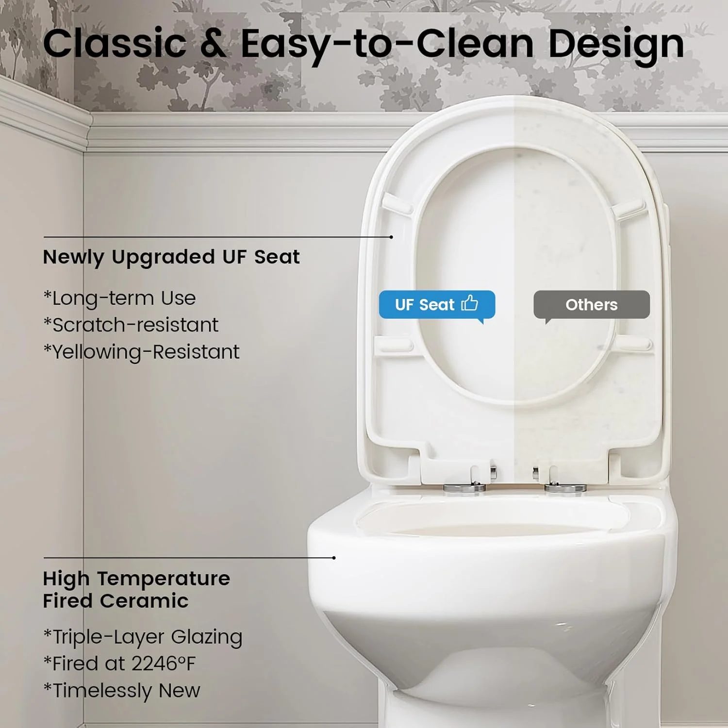 توالت فرنگی یک تکه جمع و جور برای حمام، توالت کوچک گرد دو زمانه قدرتمند و صرفه جویی در فضا، میانگین 1.28 GPF، توالت دامن دار با درب آرام بند و نرم UF ارتقا یافته (توالت با فاصله 10 اینچ از دیوار)