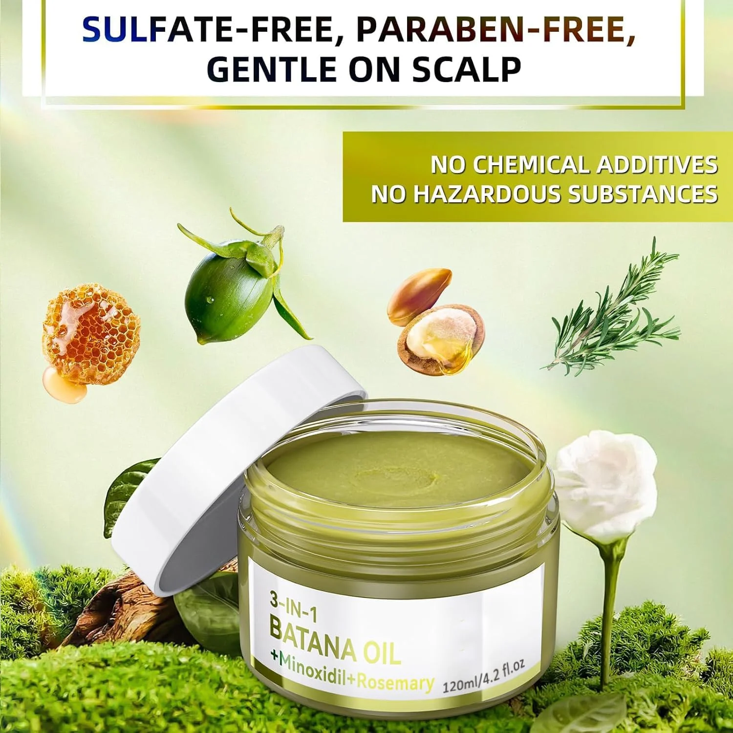 روغن باتانا نیگودیت برای رشد مو ارگانیک (120 میلی لیتر)، سرم پیشرفته 3 در 1 رشد مو با روغن باتانا، 3% ماینوکسیدیل و رزماری، برای موهای نازک و مراقبت از پوست سر