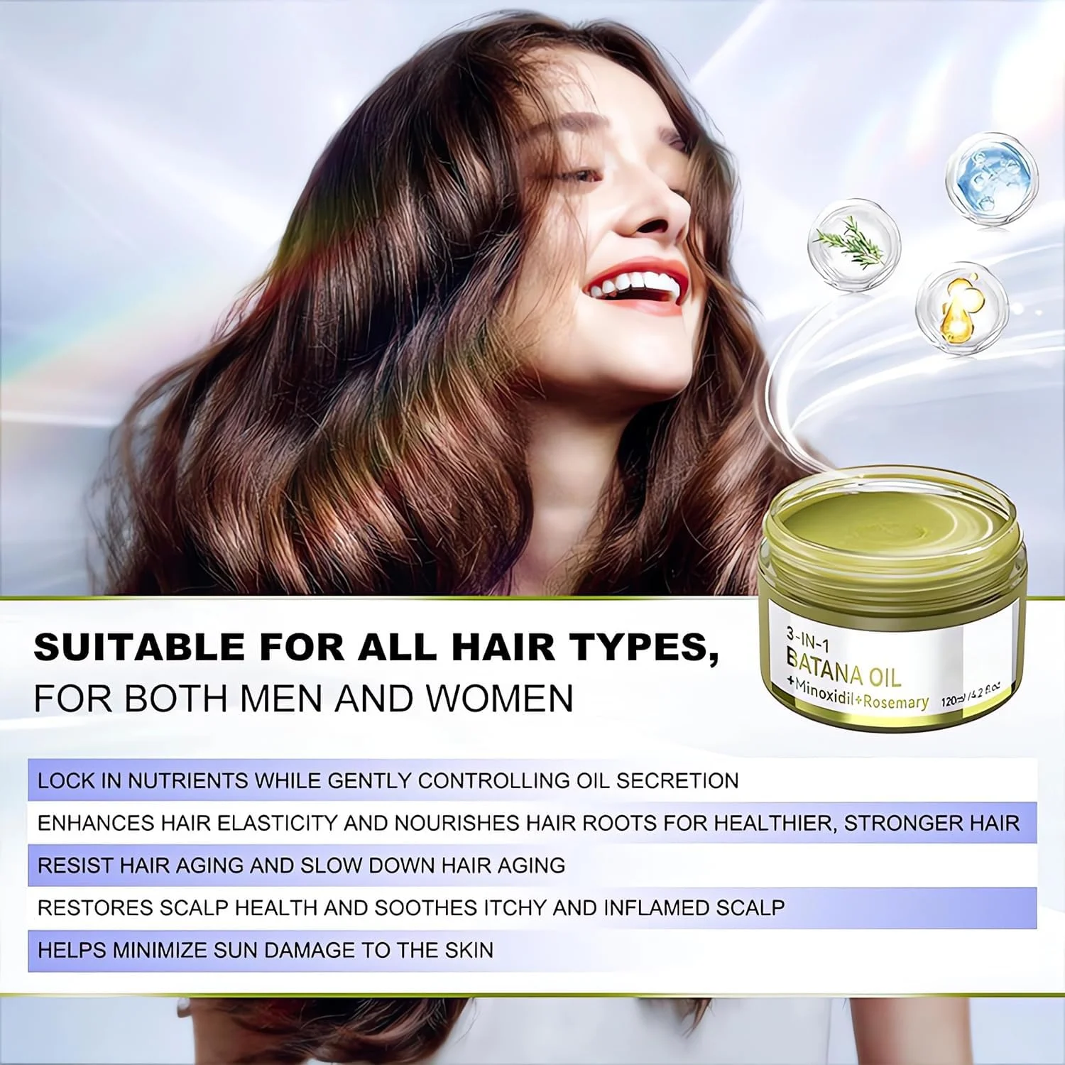 روغن باتانا نیگودیت برای رشد مو ارگانیک (120 میلی لیتر)، سرم پیشرفته 3 در 1 رشد مو با روغن باتانا، 3% ماینوکسیدیل و رزماری، برای موهای نازک و مراقبت از پوست سر