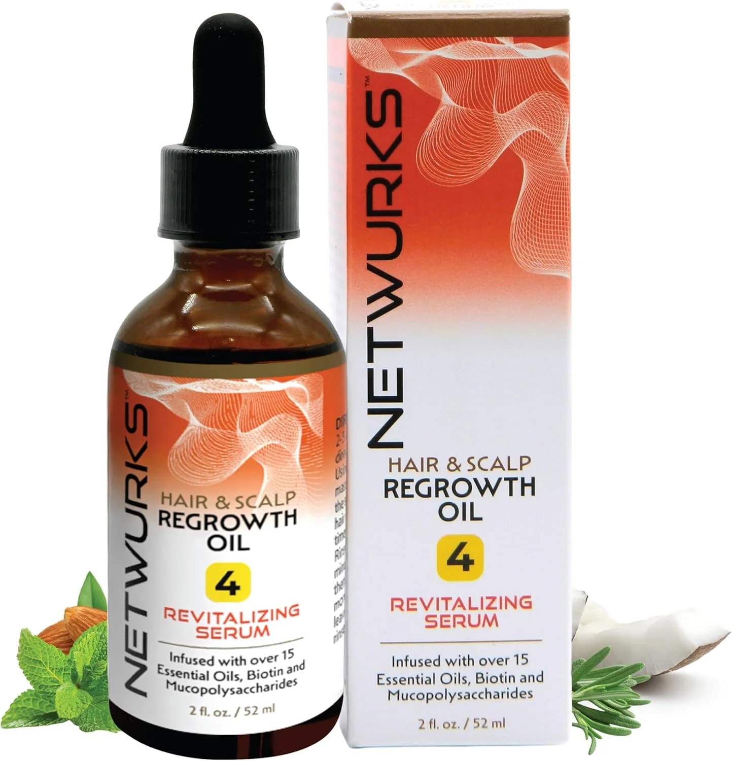 روغن تقویت کننده مو و پوست سر NetWurks، رزماری خالص، نعناع و روغن نارگیل با بیوتین، سرم احیا کننده و پیوند دهنده، ترمیم و تقویت کننده رشد مو، 2oz